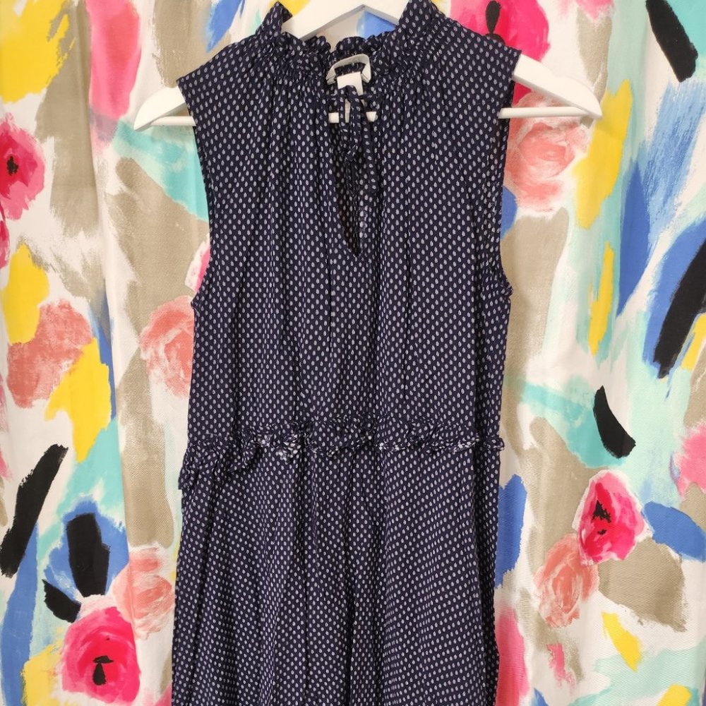 Navy dress with white leaf pattern